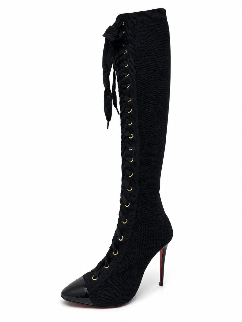 Christian Louboutin Frenchie Fabric Lace-Up Over-the-Knee Stiletto Boots Size 35